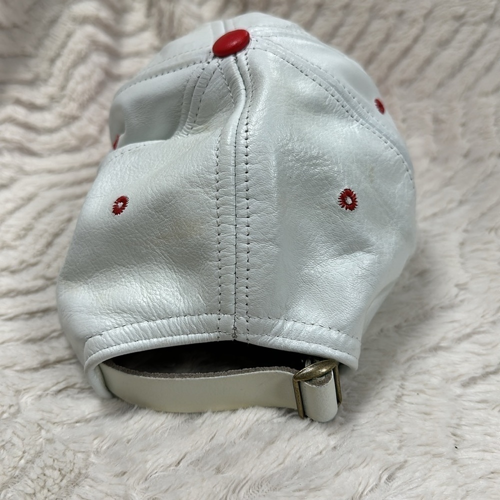 Vintage Logo Athletic Atlanta Falcons LEATHER hat buckle back, 90's, White /red - Picture 2 of 8